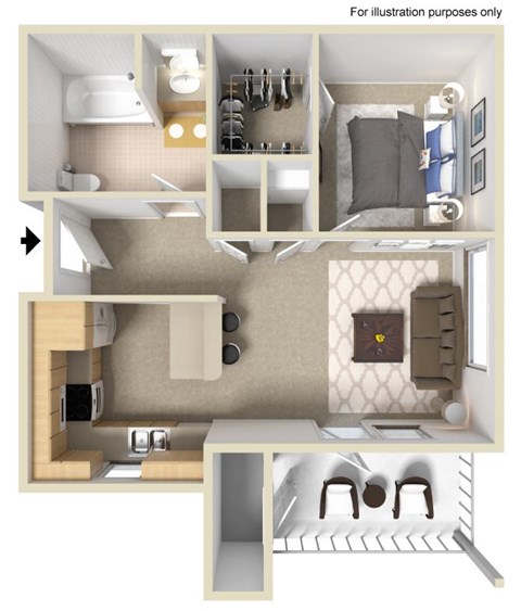 S1 Studio Floor Plan, 559 SQFT